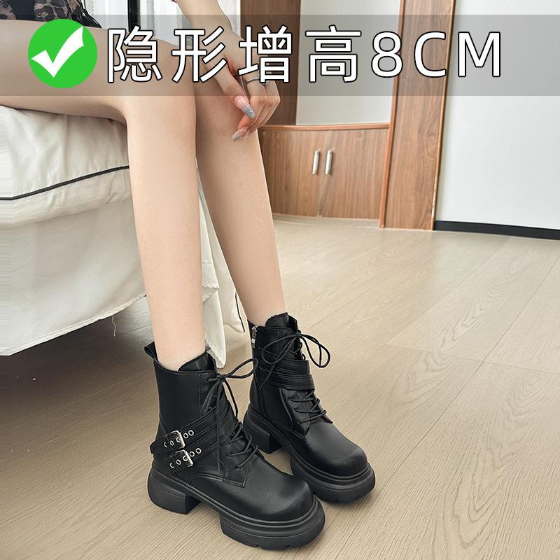 

Platform Martin boots women s autumn and winter new thick heel inner height increase British punk locomotive boots small short boots 39