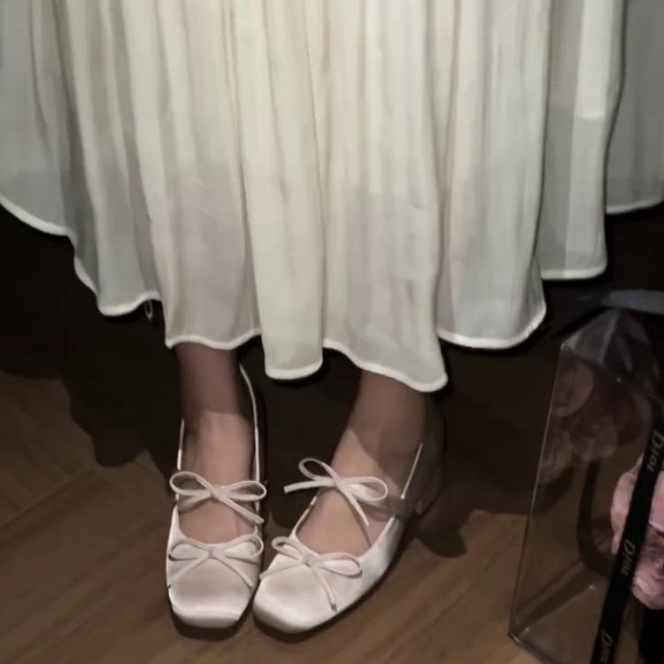 Sheepskin Version~ Gentle Wind Versatile Square Head Shallow Mouth Single Shoes 2025 Summer New Bow Thick Heel Mary Jane Shoes