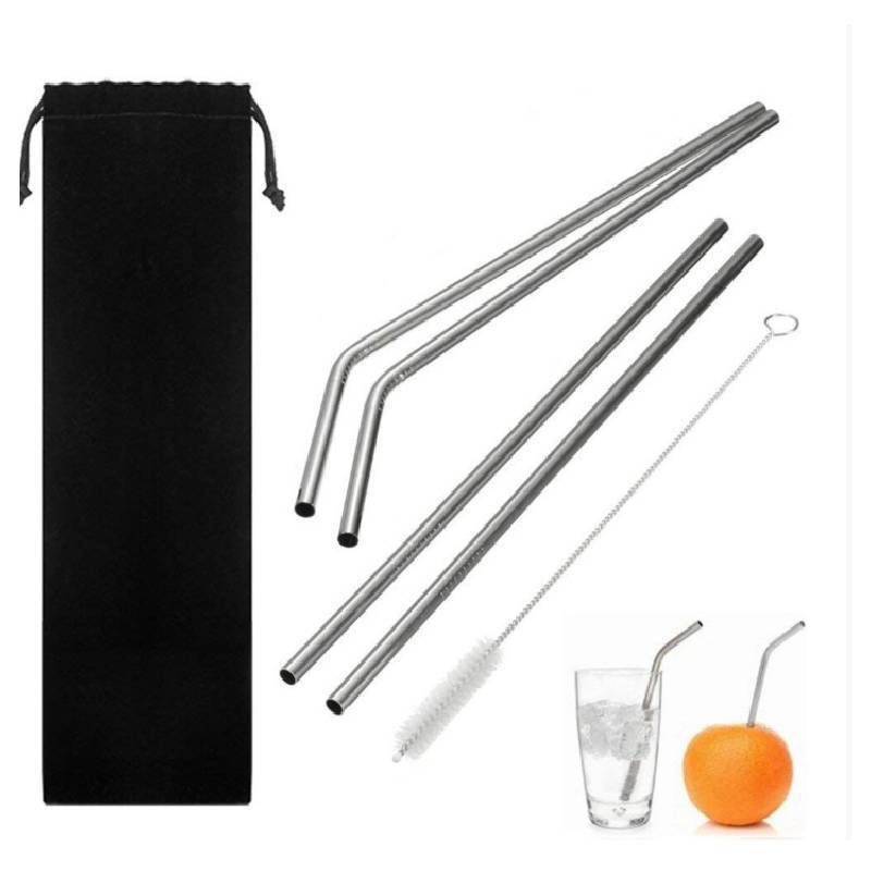 Stainless Steel Reusable Milk Tea Coffee Straws Set For Adults