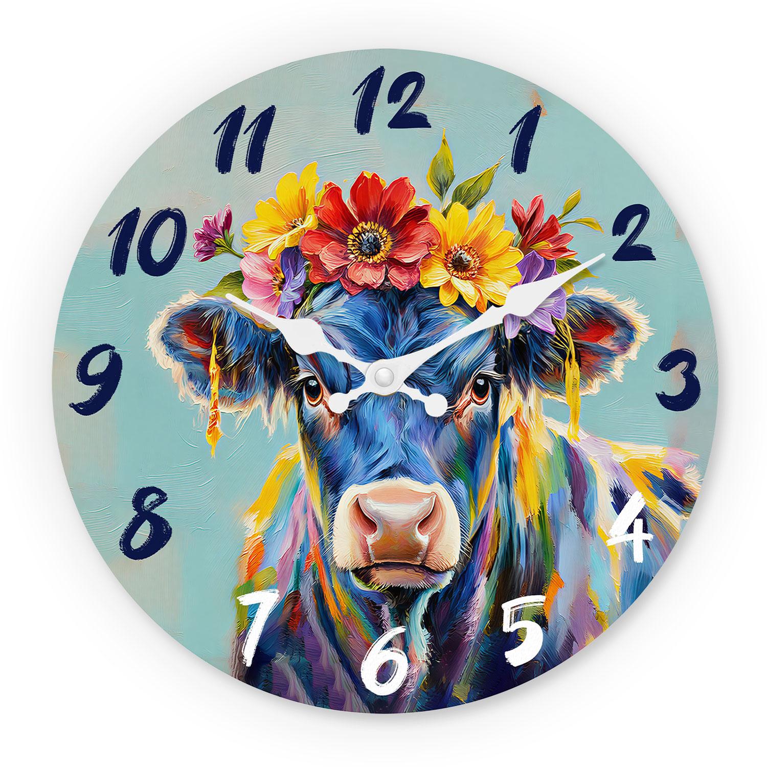 High-Quality Painted High-Quality Cow High-Quality Wooden High-Quality Wall High-Quality Clock, 10-16Inch High-Quality Silent High-Quality Wall (as the picture,10Inch)