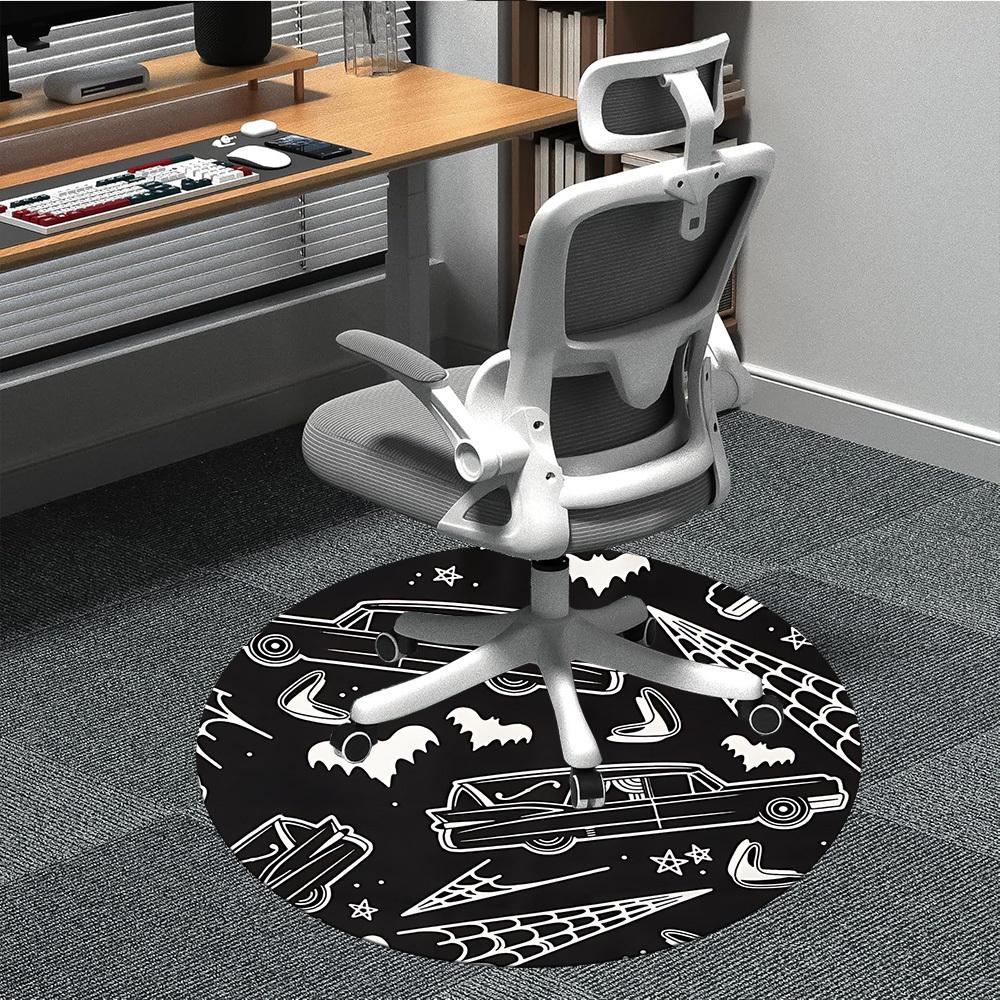 

1PC Halloween Car Black White Office Round Area Rug, Indoor Mat Suitable For Office, Under Office Chairs Bedroom Living Room Home Decor, Room Deco 208 80cm by 80cm