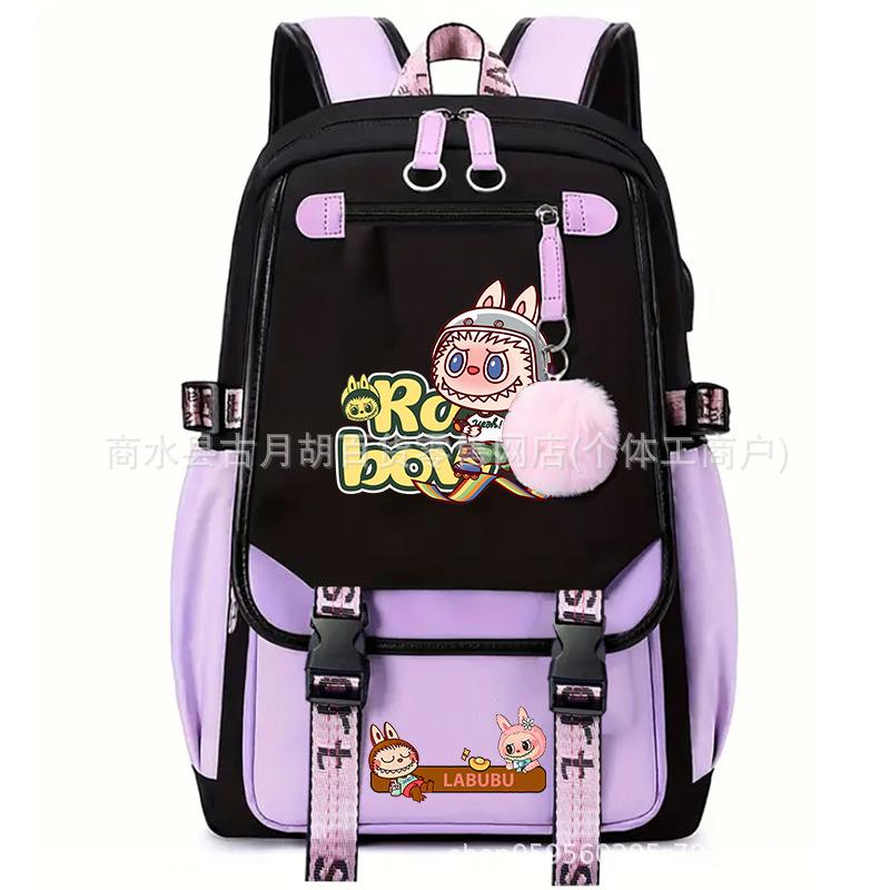 School Bag Printed Backpack USB Port Anime Cartoon Student Large Capacity Canvas Bag
