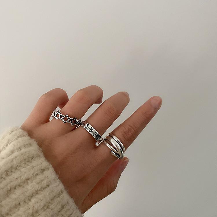 Vintage-inspirierter geometrischer offener verstellbarer Ring aus 925er Sterlingsilber für Damen