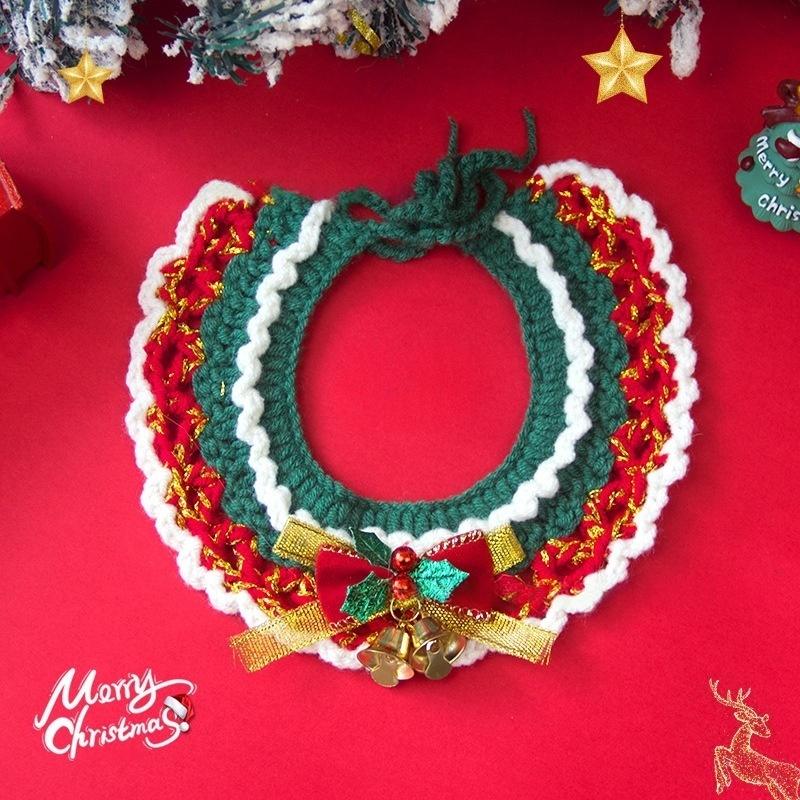 Cute Christmas Pet Scarf - Hand-Knitted Collar for Cat Dog Xmas Tree Decor Accessories