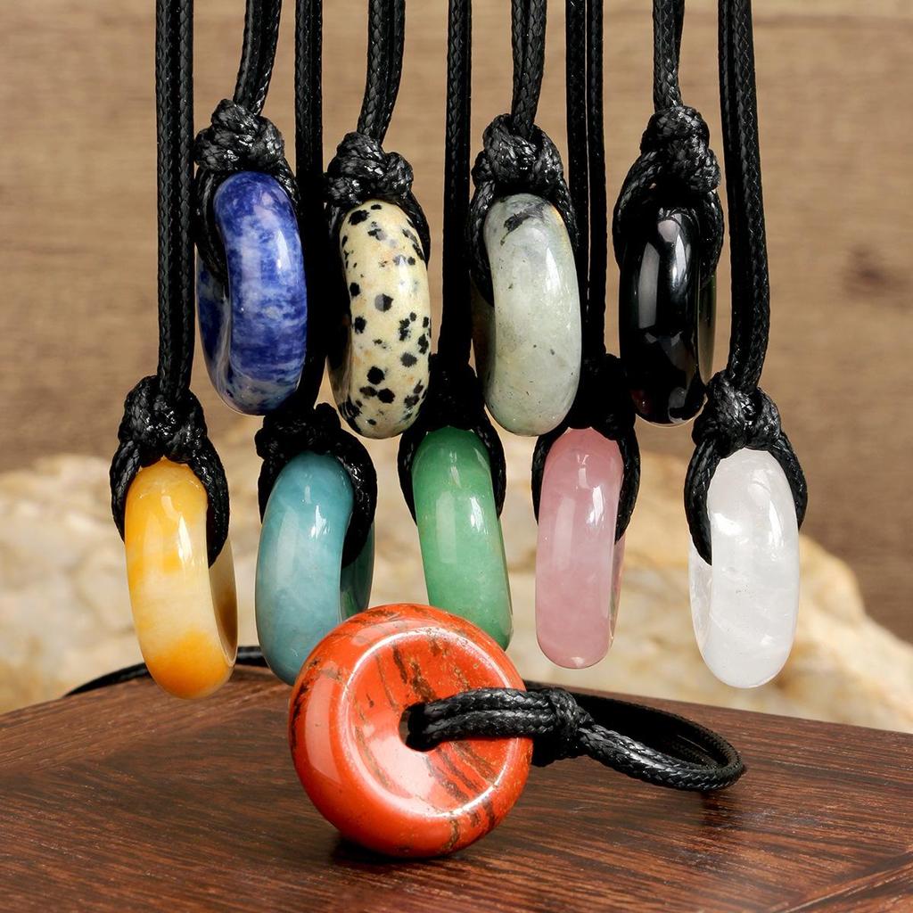 Green Aventurine Round Pendant Necklace with Leather Cord