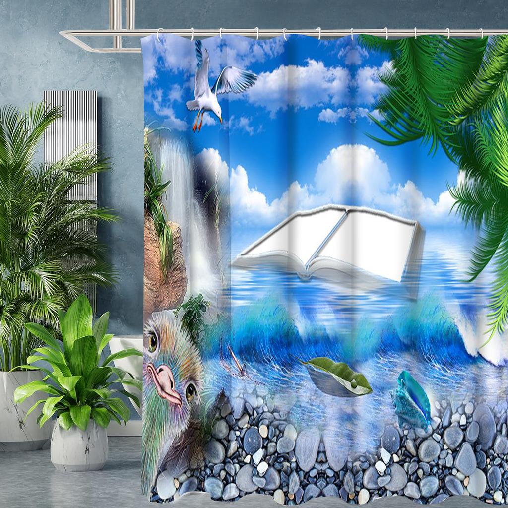 Beach scenery pattern Bathing Curtain  Bathroom Shower Curtain Waterproof With 12 Hooks Home Deco Free Ship