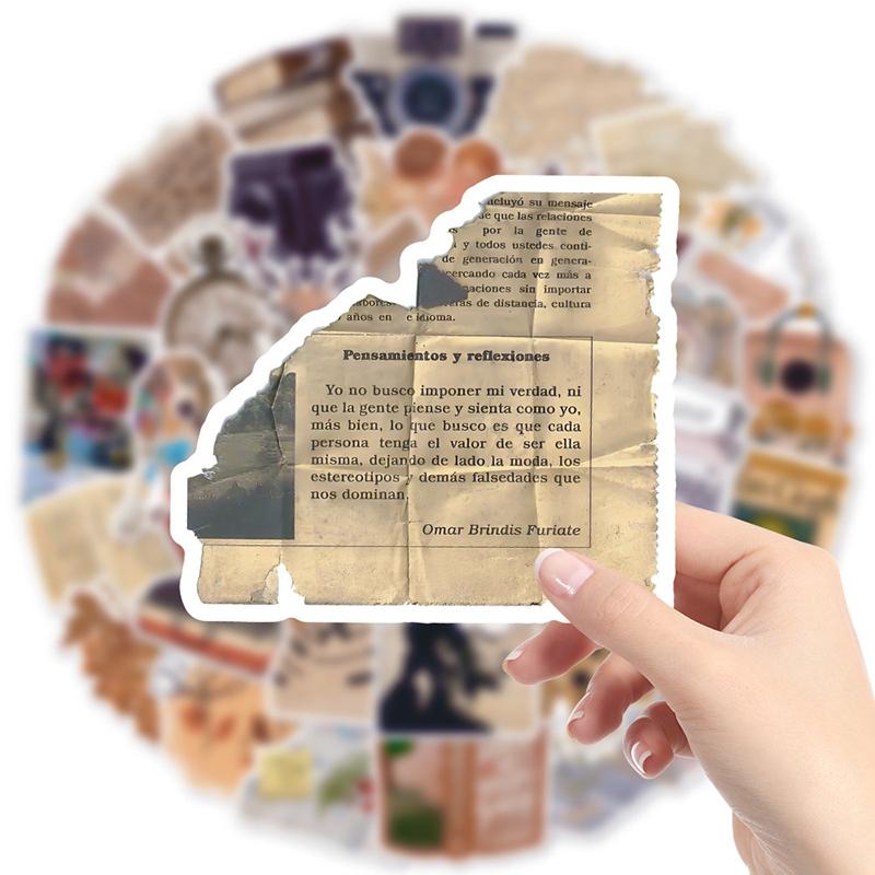 10/30/50PCS Vintage Newspaper Sticky Graffiti Sticker Aesthetic PVC Phone Ins Decorative Sketchbook Scrapbook