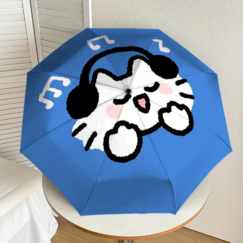 Chill Out: Cute Cat Headphones Music Note Day Umbrella - Auto Open Close, Outdoor  Lightweight Durable, Perfect Gift 027