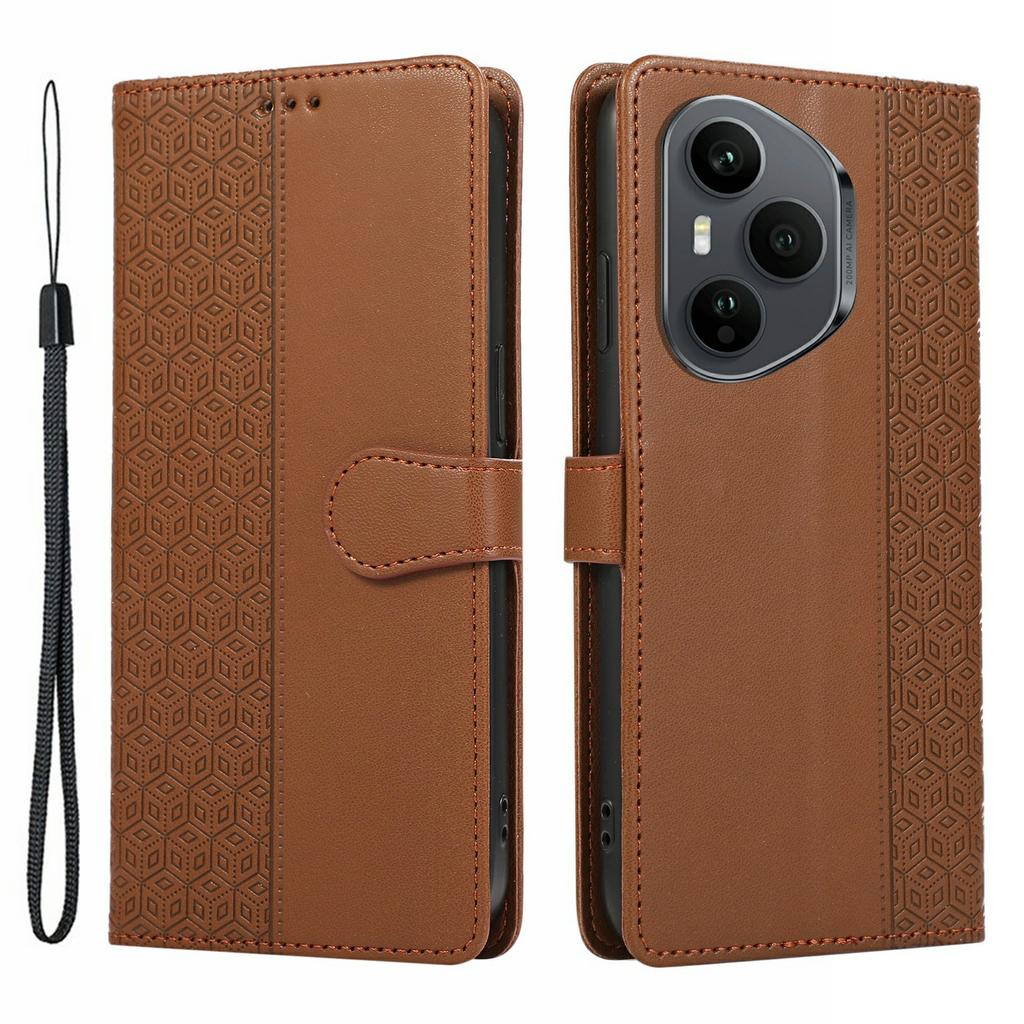 For Honor 400 Pro 5G (Global) Case Splicing Imprinted Rhombus Leather Phone Cover with Wrist Strap