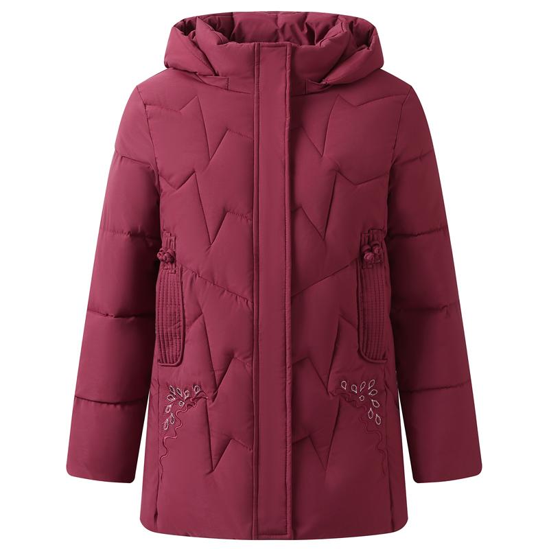 Plus Size Middle Age Women Winter Coats Hooded Elegant Thick Warm Embroidery Parkas Female Jackets