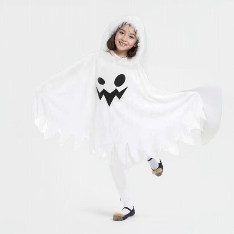 Halloween Kids White Ghost Vampire Costume Demon Grimace Playful Elf Cape Cape Party