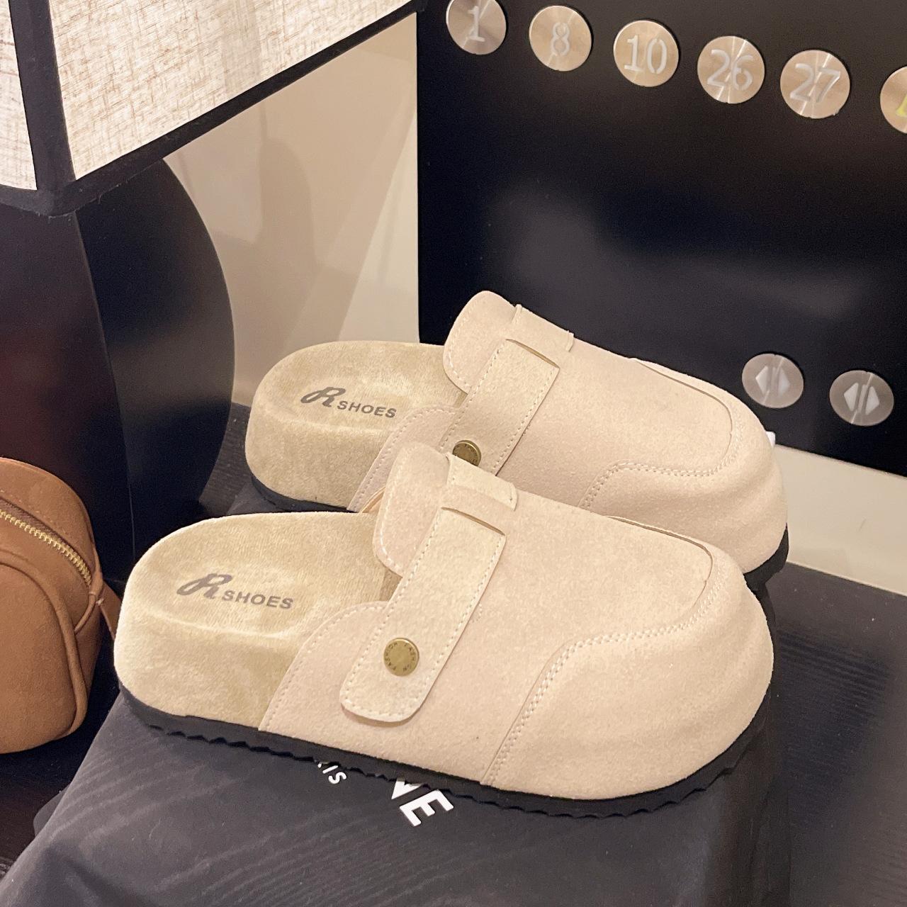 

Толстые полутапочки Boken для верхней женской одежды, новинка весны и осени 2025 года, увеличивающие рост, с одной педалью, ретро-тапочки с мешком на голове 37 абрикосовый