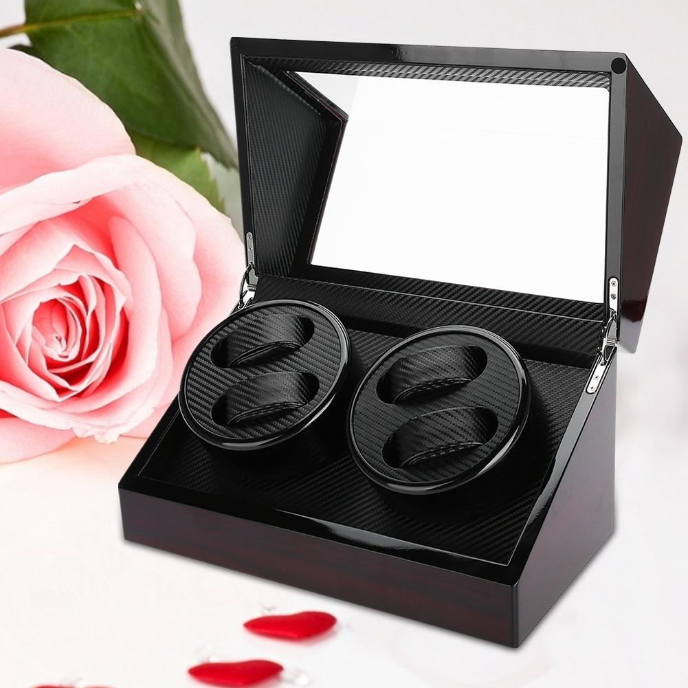 Mechanical Watch Winder for 4 Automatic Watches Holder Storage Display Case (Red Black,  )