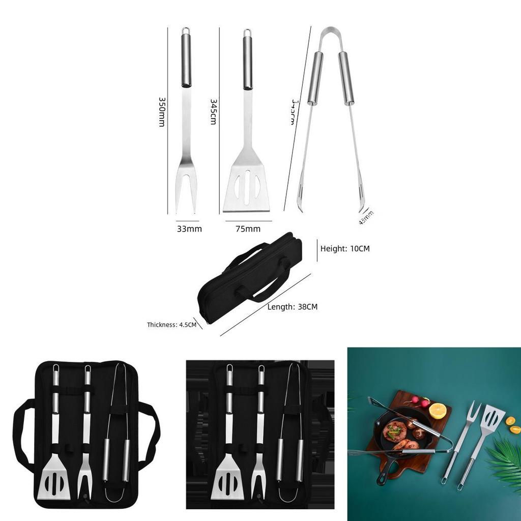 Modern Simplistic 3 Piece Stainless Steel Grilling Set Perfect For Bbq Steak And Korean Bbq