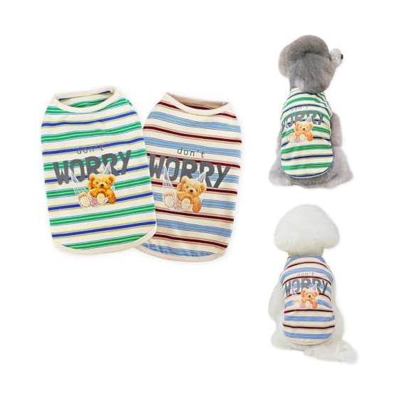 AmzBarley Dog Clothes Shirt, Spring, Striped Bear Print, Made of Cotton, Sleeveless, Dog Clothes, Small Dogs, Spring/Summer Tank Top, Cute, Popular,