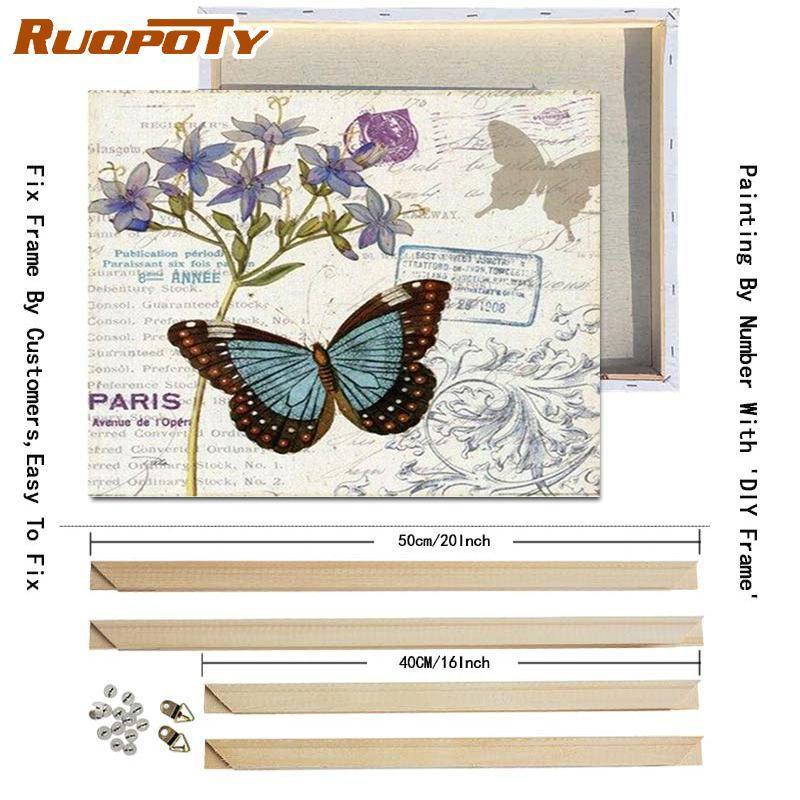 RUOPOTY Olejomalba podle čísel Motýl Nástěnné umění Jedinečný dárek Ručně malovaný obraz podle čísel Zvíře Dekor dětského pokoje