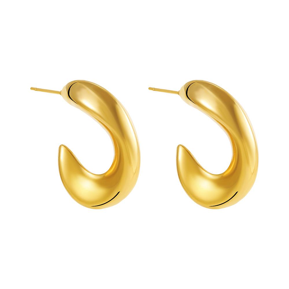 18K Gold Stainless Steel C Earrings Simple Meniscus Geometric Stud Earrings Stylish Twist Curved Ear Jewelry