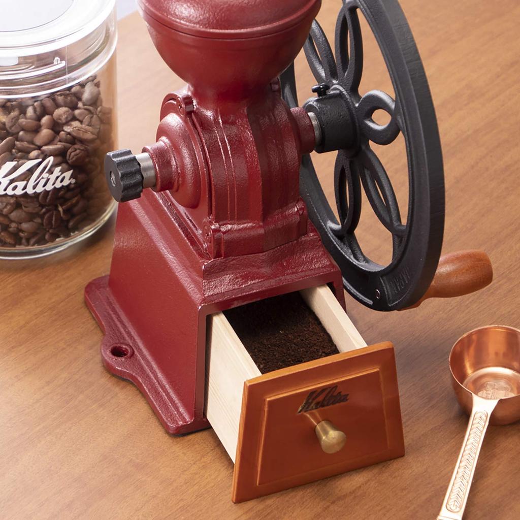 Kalita Coffee Mill Casting Durable Cast Iron Cutter Diamond Mill Red N Adjustable Coarseness Coffee Mill Mill Grinder Hand Mill Manual Coffee Beginner