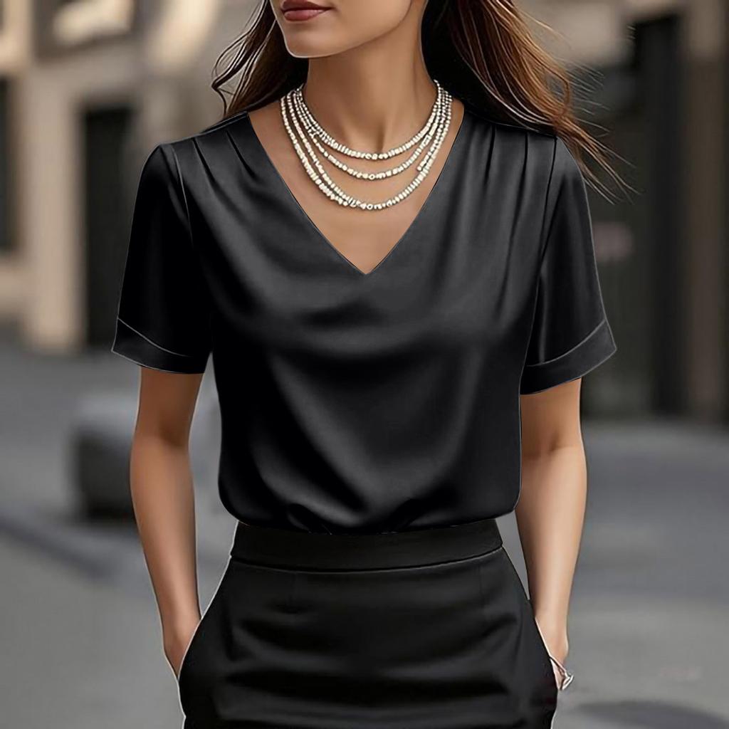 Dámské topy s fleky Halenka s krátkým rukávem Trička s výstřihem do V Business Casual Outfity
