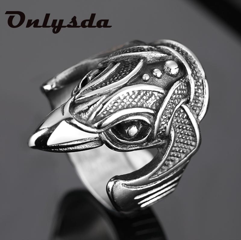 Viking Men Two Entwined Ravens Ring Norse Mythology Silver Color Odin Crow Stainless Steel Rings Nordic Amulet Jewelry Man Gift