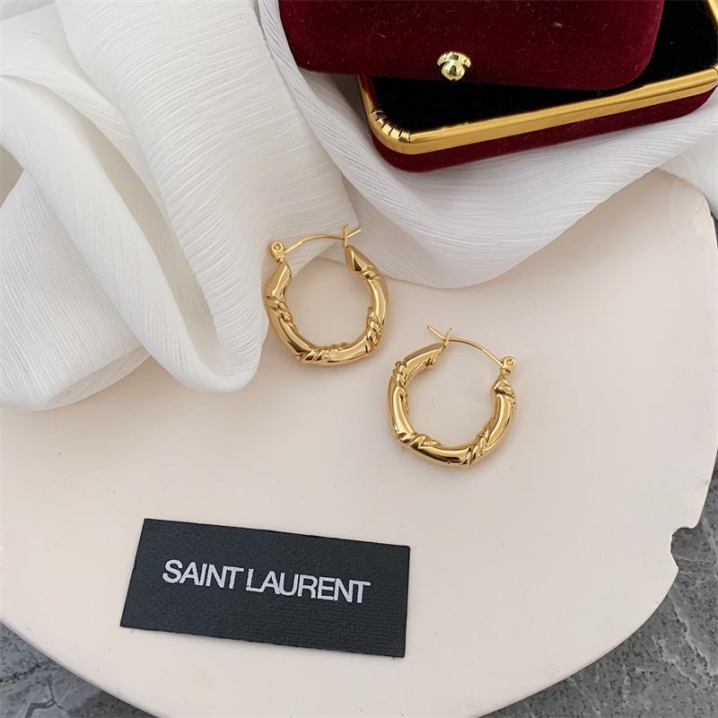 European Cable Knit Texture Gold Plated Titanium Steel Stud Earrings for Women - Chic Cold Style Fashion Accessory