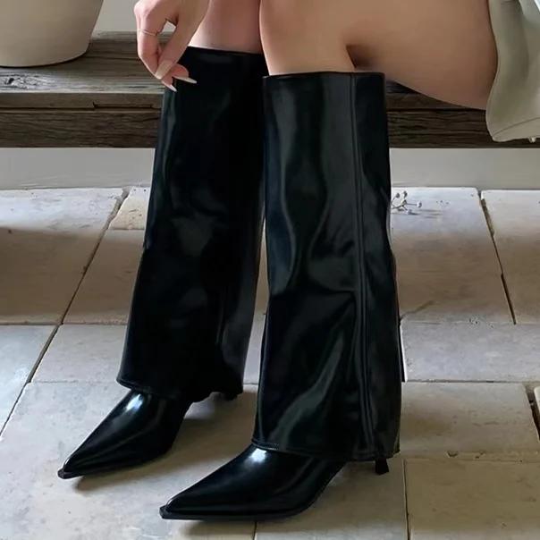 Cizme cu toc înalt, negre, cu toc ascuțit, pentru femei, toamnă/iarnă, cizme cavaler noi, mâneci lungi, cizme de modă