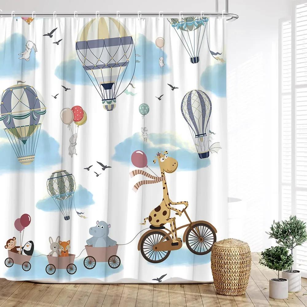 Cats and Dogs Shower Curtain Funny Cartoon Corgi Cute Animal Pets in Bathtub Showering for Kids Polyester Fabric Plastic Hooks