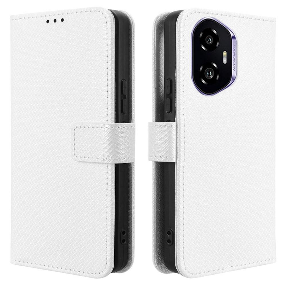 

For Honor 300 Case PU Leather Diamond Texture Wallet Phone Cover White