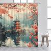 Ink Landscape Shower Curtain Abstract Mountain Water Red Floral Birds Chinese Style Bath Curtains Home Bathroom Decor with Hooks
