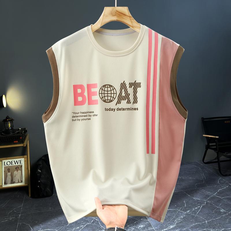 Men's Plus Size Letter Print Sleeveless Tank Top, Casual Breathable Vest (5XL-12XL)