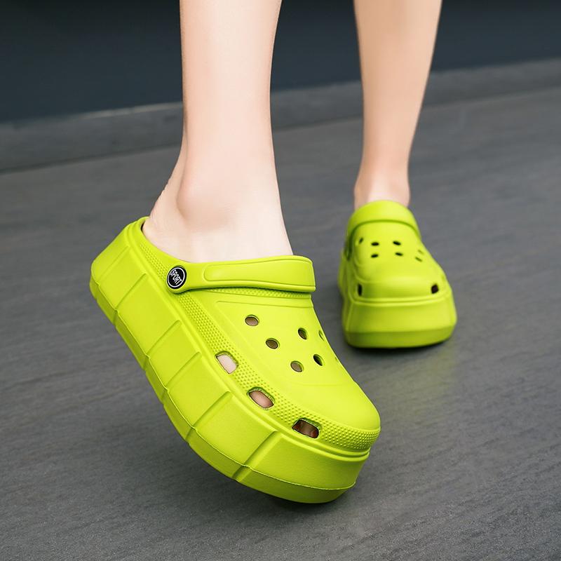 Womens Sandals Hole Shoes Chunky Slippers Summer Beach Shoes Outdoor Green Platform Sandals