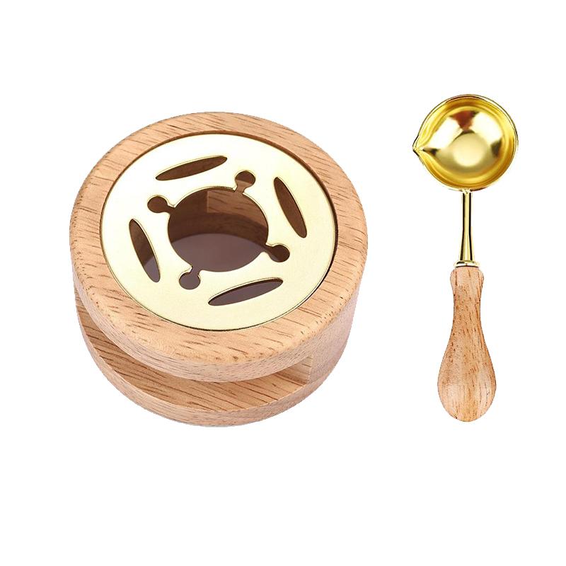 1 SET Retro Wood Handle Furnace Stove Pot Wax Seal Stamp Set Wax Spoon Lacquer Decorative Craft Gift Seal Wax Card Making SB002