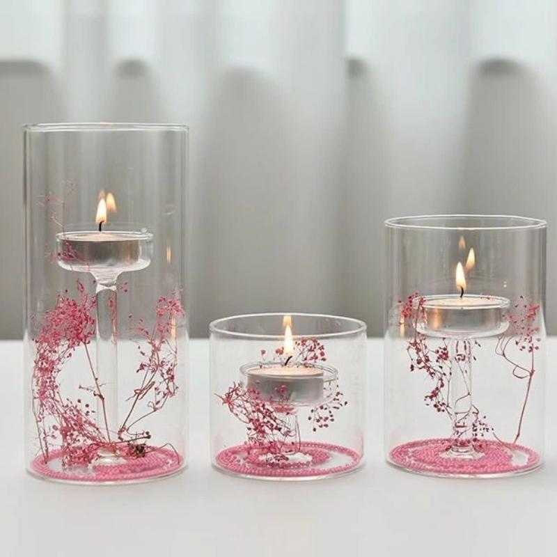 European Style Glass Candle Holder – Romantic Windproof Tabletop Decor for Home & Dinner