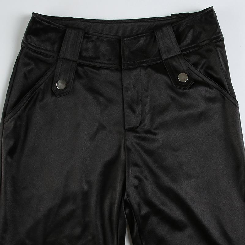 Pantalones acampanados de satén de tiro bajo casuales hipster de diseñador para mujer con múltiples bolsillos