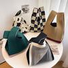 Damen-Handgelenktasche mit Knoten, handgefertigt, gestrickt, tragbar, Mini, gestreift, Tragetasche, Eimer, Handytasche, große Kapazität, Herbst-/Winterhandtaschen