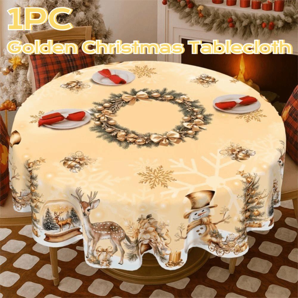 New Snowman Golden Christmas Tablecloth Rectangular Round New Year Tablecloth Elk Xmas Table Flag Cover Table Ornament