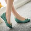 Women Cute High Quality Green Patent Leather Spring Slip On Wedge Heel Shoes Lady Black Office Work Comfort Heel Shoes Ga681
