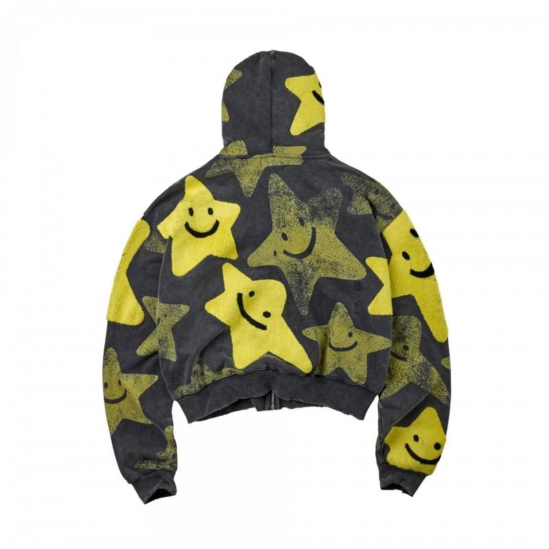 Unisex Streetwear Hooded Zip-Up Sweatshirt With Star Embroidery Casual Oversized Cotton Pullover Men Women