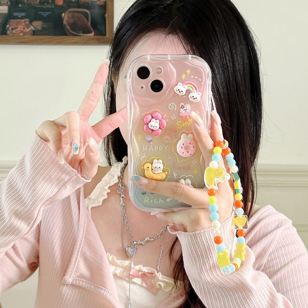 Three Dimensional Doll Suitable for Apple 16pro Rainbow Duck DIY Mobile Phone Case with Bracelet Iphone15 Protective Cover 14