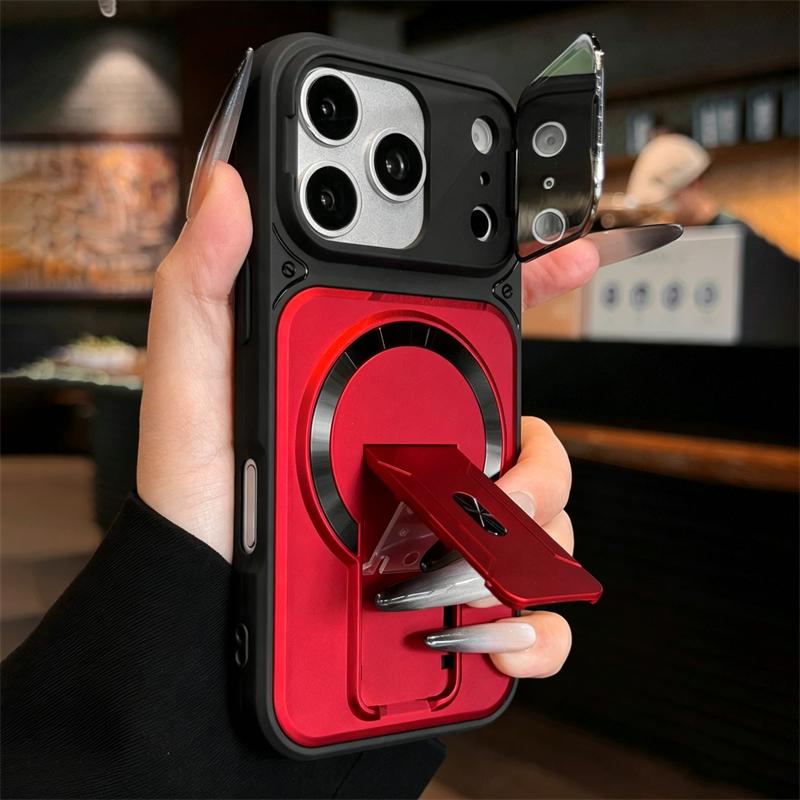 Fold Stand Magnetic Armor Case for 17 Air 16 15 14 Plus 13 12 11 Pro Max For Magsafe Camera Holder Lens Protection Cover