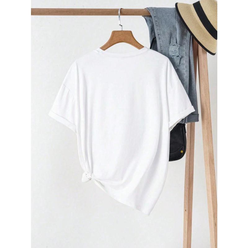 Women Round Neck Short Sleeve Creative Skull Pattern T-Shirt