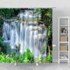 Forest Landscape Shower Curtain Sunshine Waterfall Green Bamboo Mist Jungle Autumn Scenery Bathroom Curtains Bathtub Decor Hooks