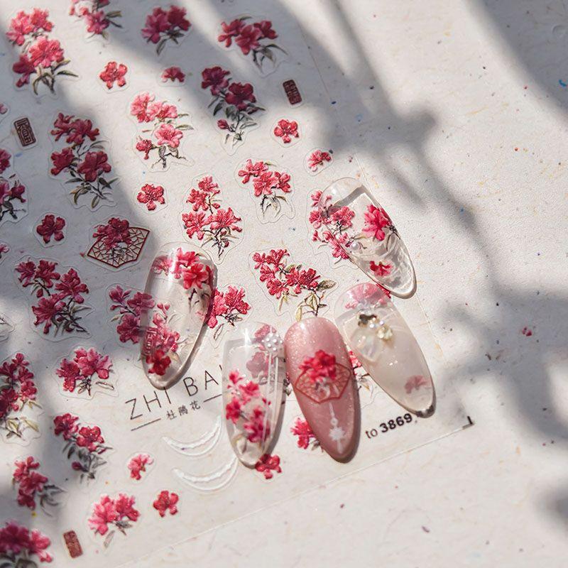 

National Style Red Azalea Flower Nail Stickers Tomoni Thin Tough Best Selling Phone Case Japanese Style Nail Stickers Decorations Rhododendron 3869