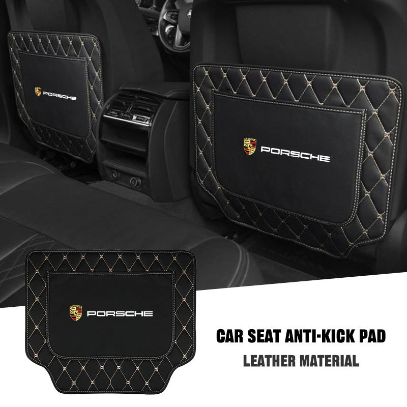 Leder Autositzlehne Anti-Kick-Pad Schutzmatte Zubehör für Porsche Cayenne Panamera Macan 911 718 Taycan Boxster Cayman 918