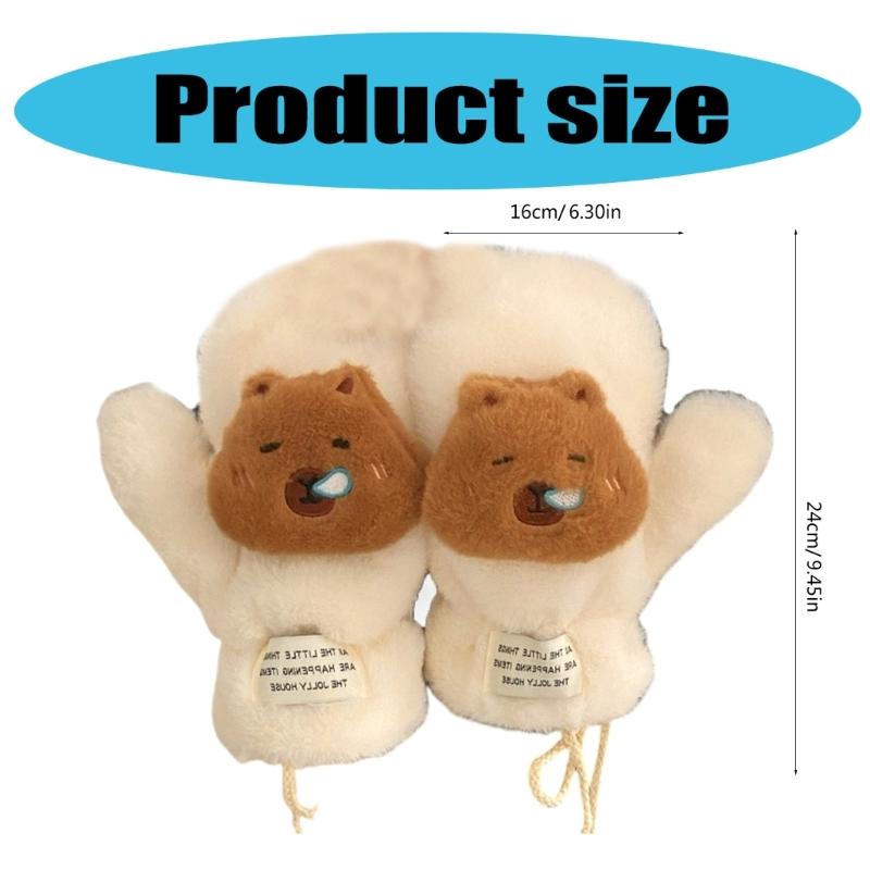 3D Animal Plush Gloves Winter Warm Gloves for Kids Teens Hand Warmers Furry Mittens Coldproof Windproof Cycling Handwear