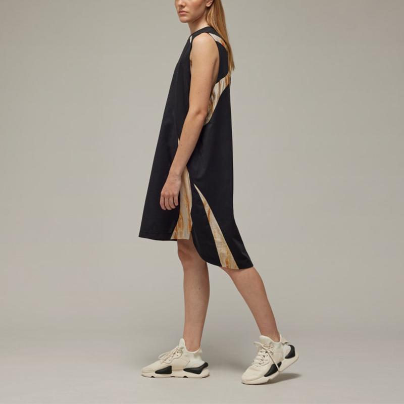 Y-3 SS24 Logo Color Block Loose Ribbed Crew Neck Sleeveless Dress Women Dresses Black IR6244