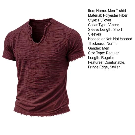 T-shirt da Uomo con Frange Retro Scollo a V Manica Corta T-shirt alla Moda Strappata Estiva per Festa Spiaggia Vacanza Palestra
