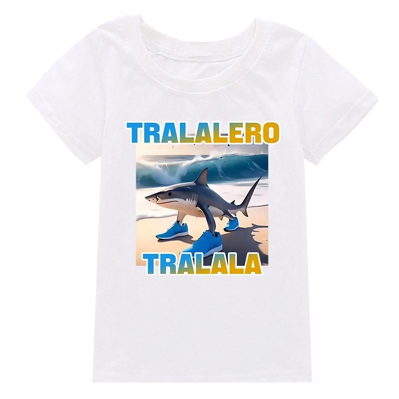 Tralalero Tralala Divertido Shark Meme Print Cotton T-Shirt Children Clothing Summer Chic Casual Boys Girls Kids Short Sleeves