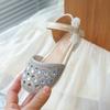Kids Princess Shoes Rhinestone Bow Korean Style Fashion Breathable Soft Sole 2025 Summer New Half Sandals for Girls Ins Trendy