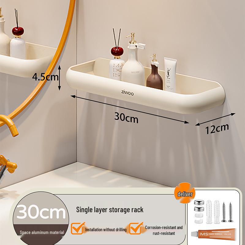 Wall-Mounted Punch-Free Bathroom Shelf for Toiletries and Vanity Storage